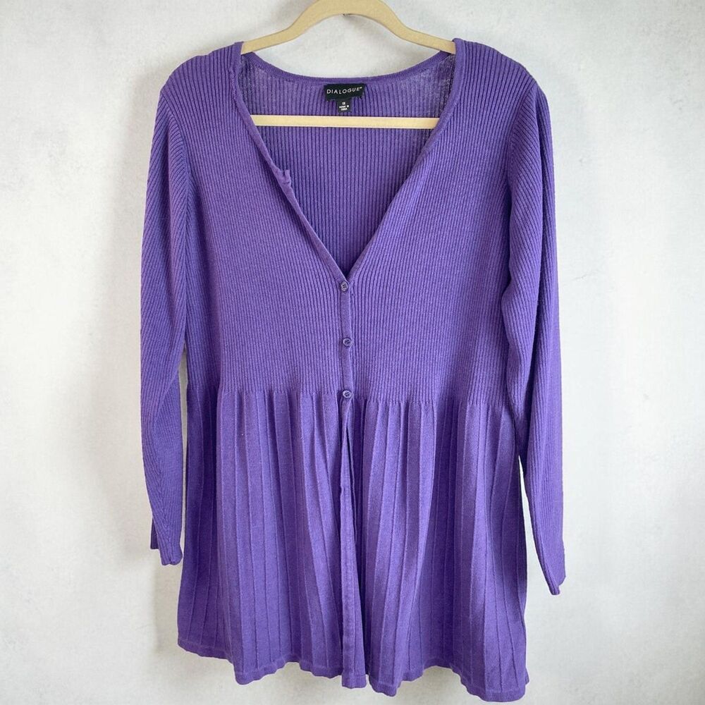 Dialogue 1X Cardigan Sweater Purple Silk Cashmere Blend Pleated Peplum V-Neck EU